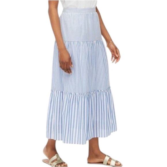 J.Crew Dresses & Skirts - J. crew striped cotton tiered ruffle maxi skirt women’s 3X